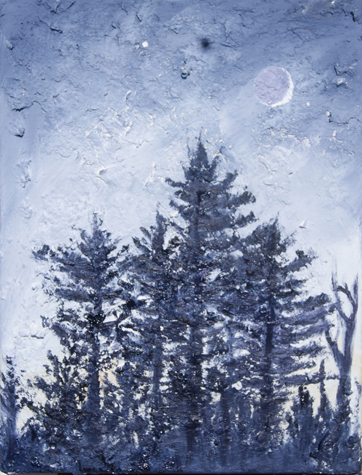 pine trees moon dawn scene art painting