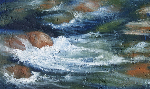 river wave stream rapids water oil painting